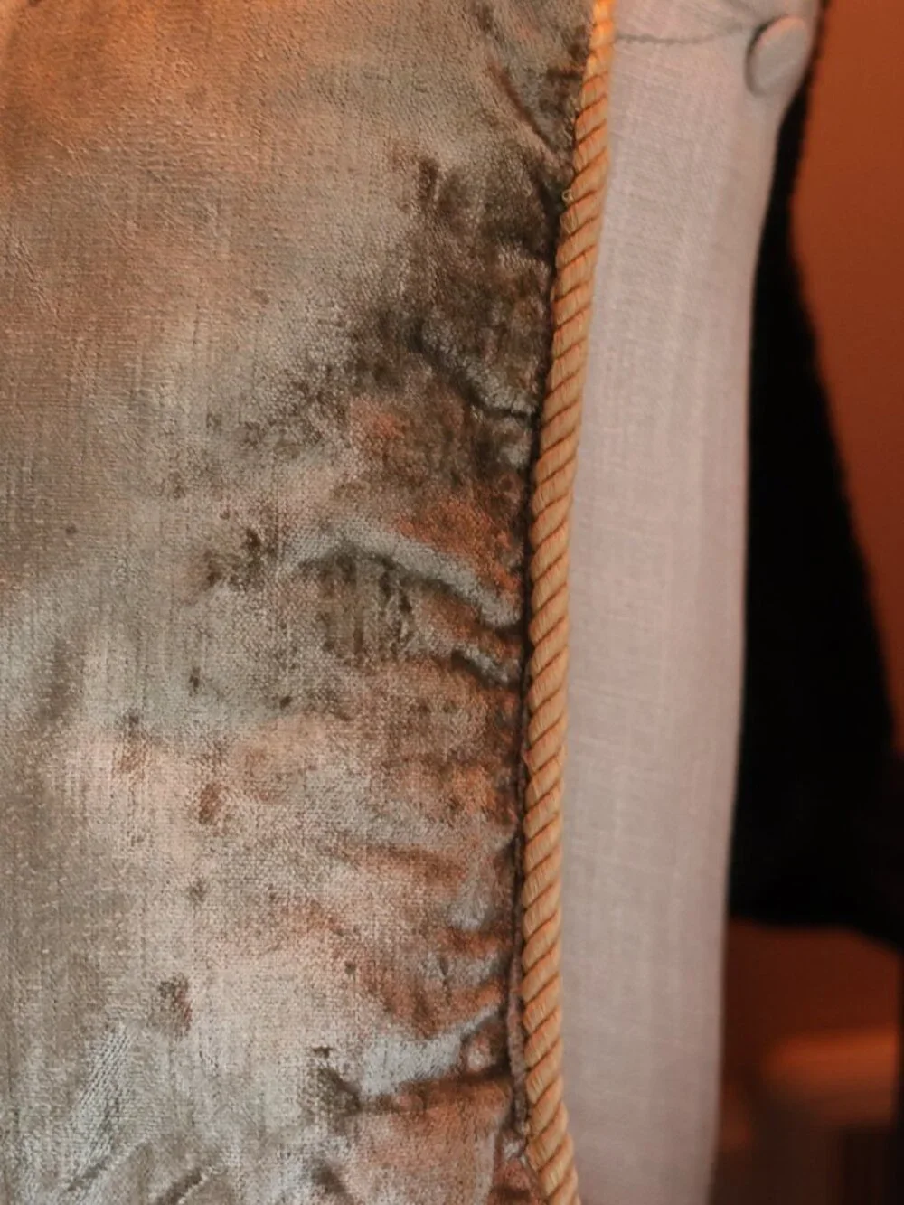Vintage Olive Gold Velvet Accent Pillow with Twisted Cord Trim